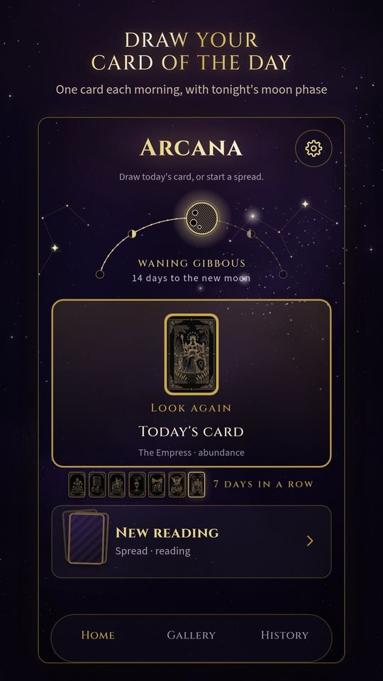 Home: the card of the day with the moon's phase